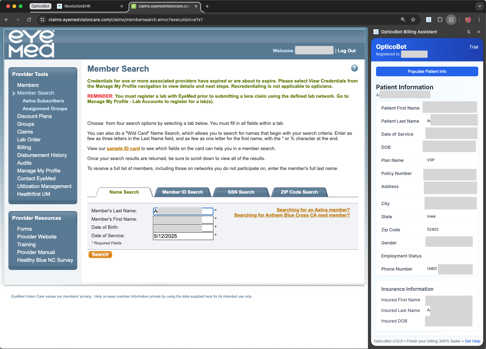 Copying patient information from RevolutionEHR