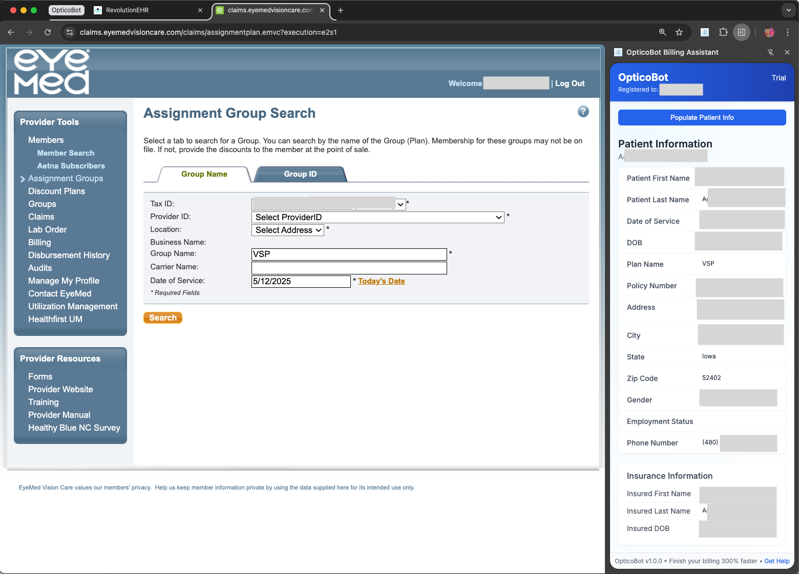 Copying patient information from RevolutionEHR