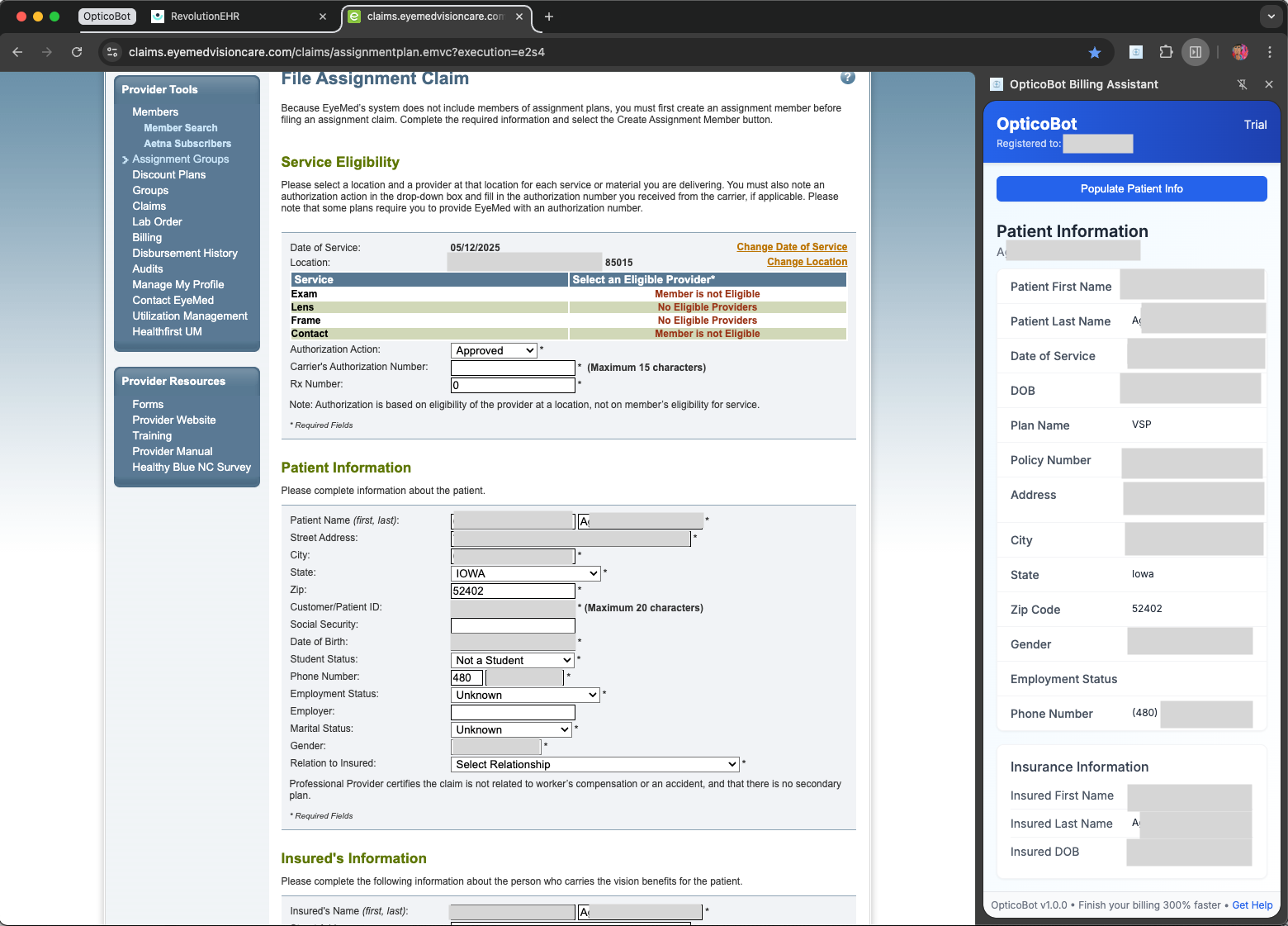 Copying patient information from RevolutionEHR